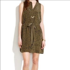 Madewell Green Leopard Playa Silk Shirt Dress